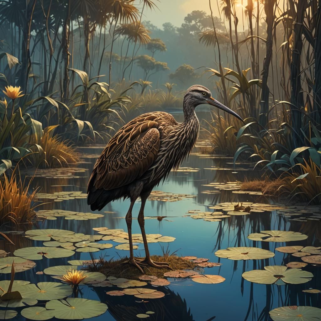 Limpkin in Mystical Wetland: Fantasy Concept Art