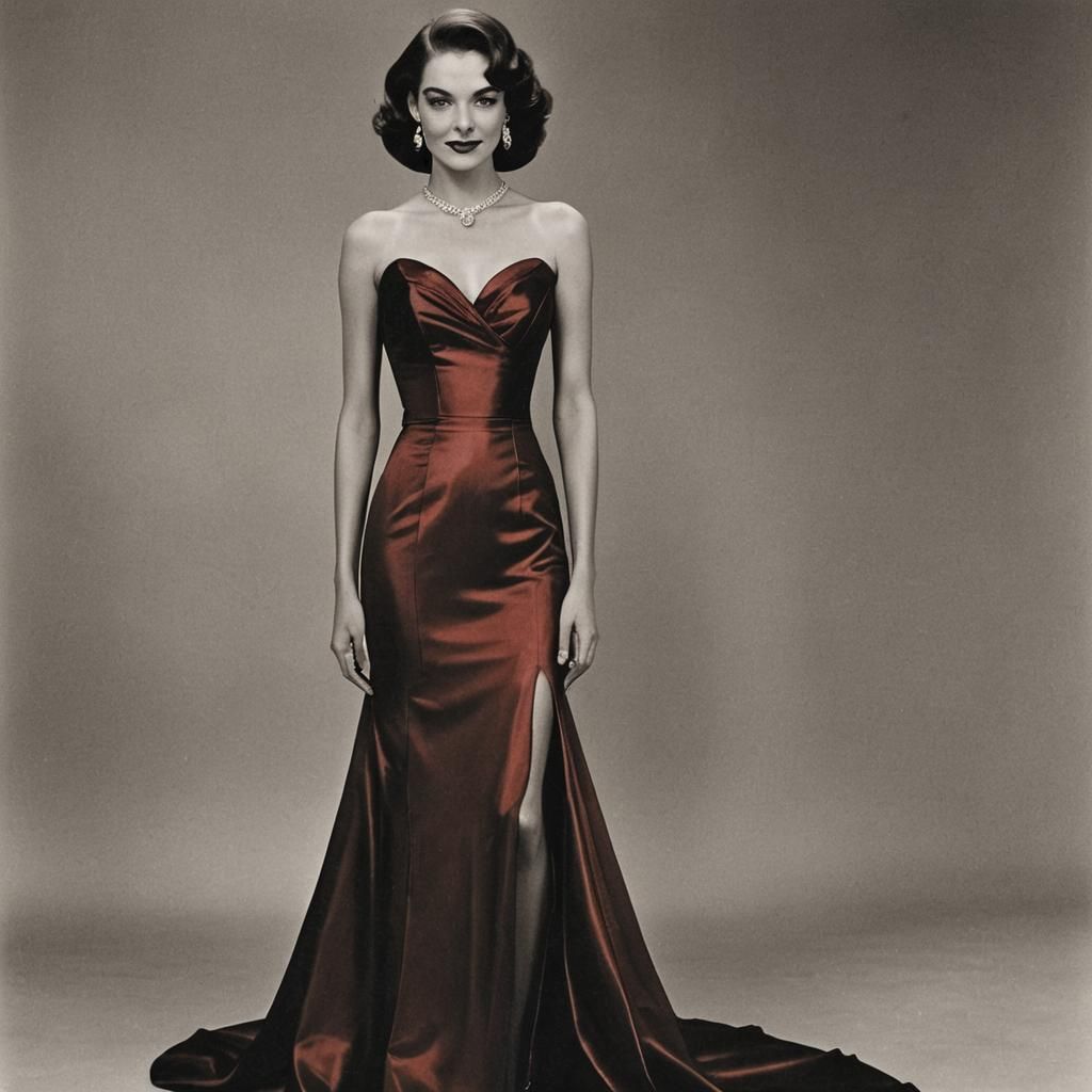 Classic Hollywood Glamour: Woman in Red Satin Gown