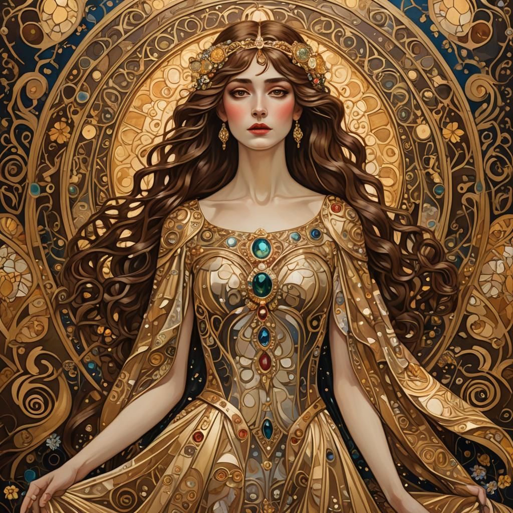 Art Nouveau Woman in Gold Dress