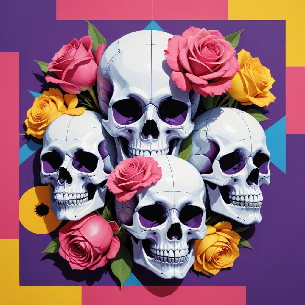 Vibrant Pop Art Skulls in a Square