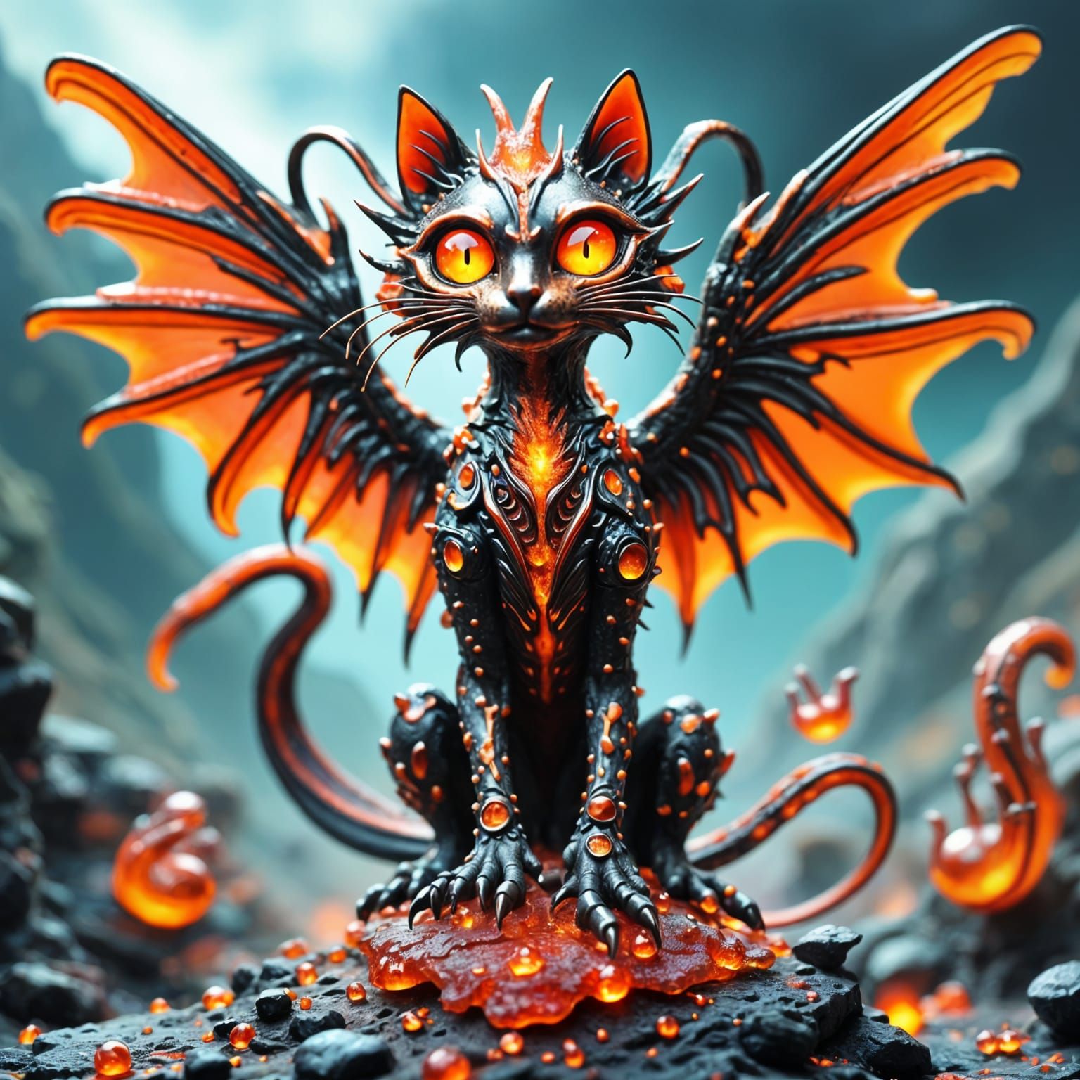 Surreal Hybrid Creature Figurine with Lava Details