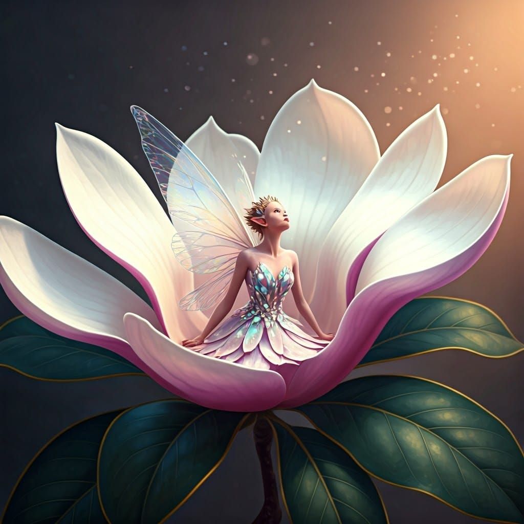 Whimsical Fae Within Magnolia Bloom
