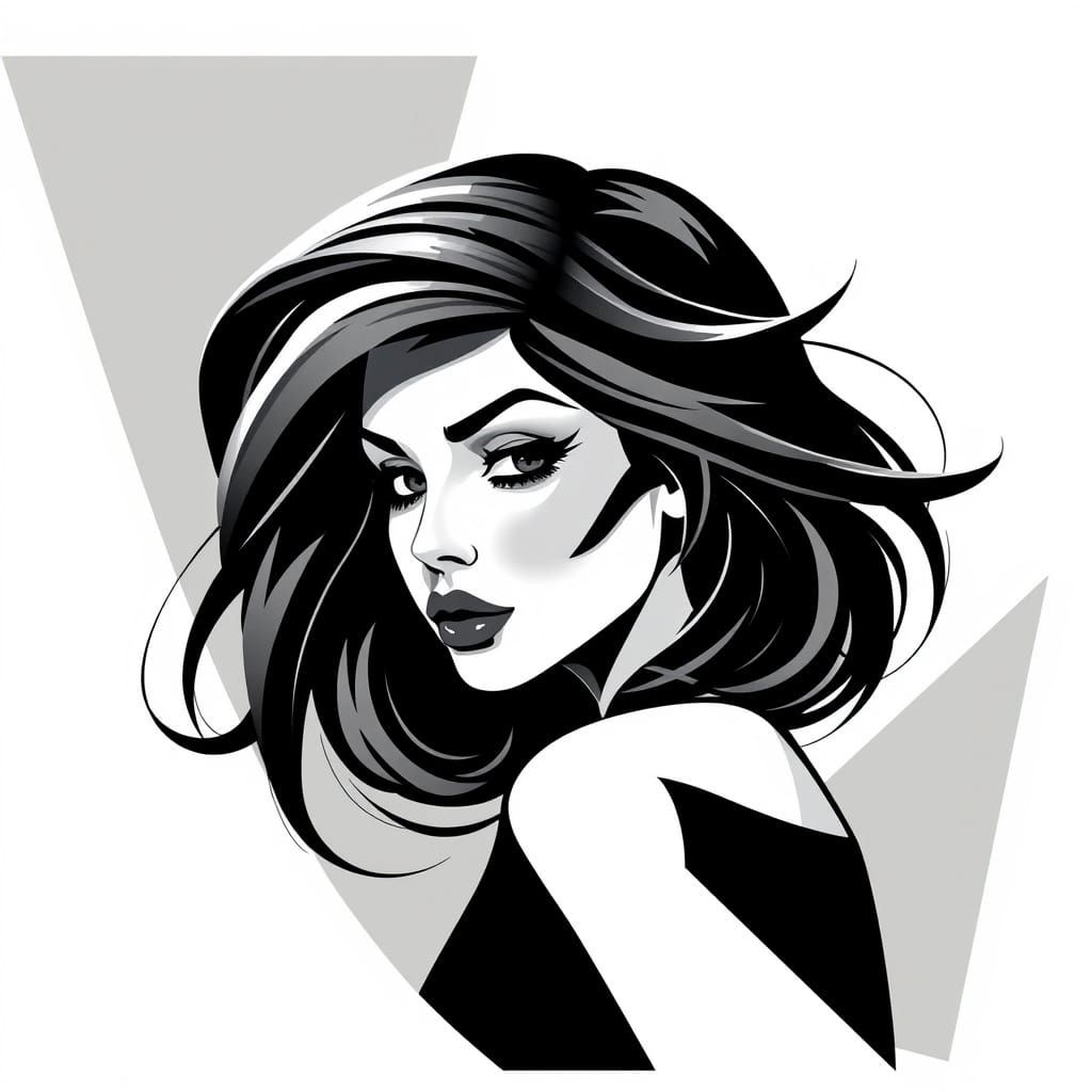Cubist Monochromatic Woman in Bold Pose
