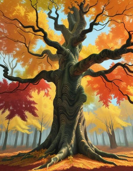 Autumnal Fractal Tree: Impasto Acrylic Painting