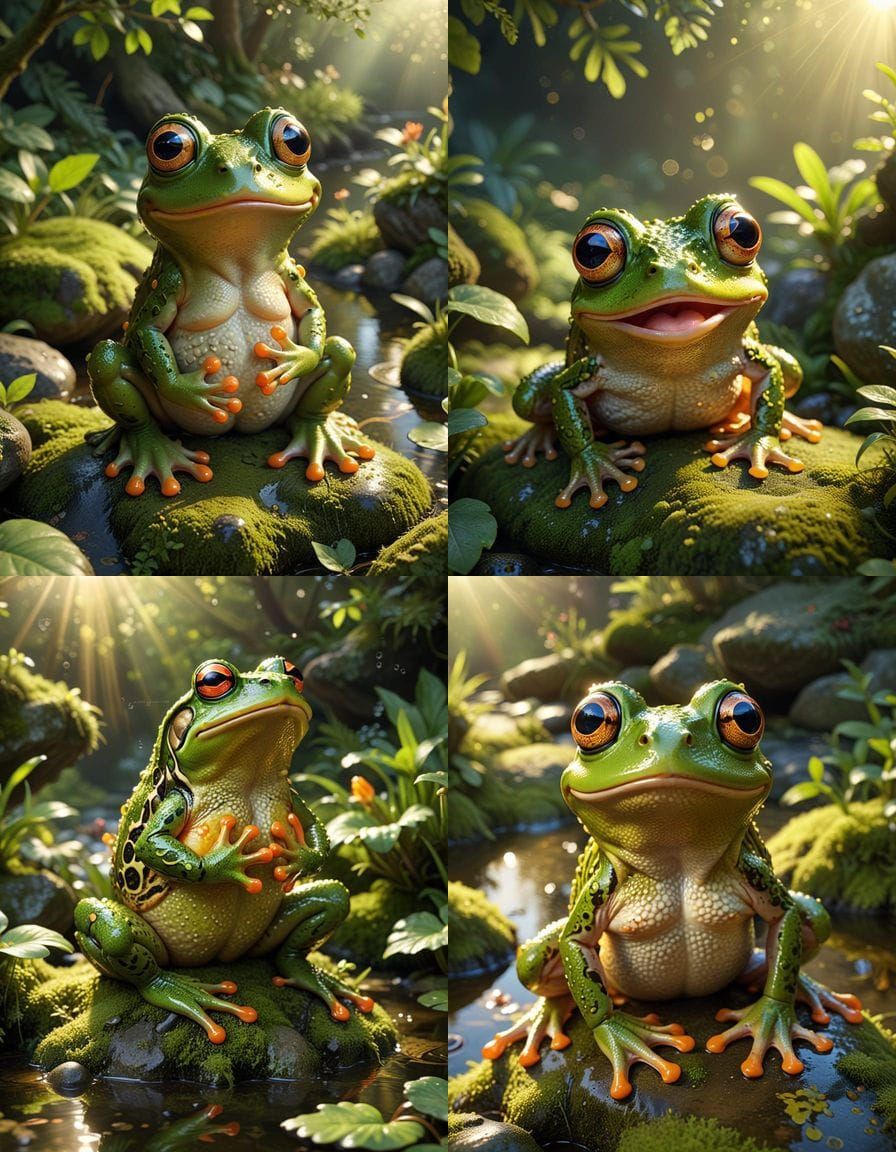 Shocked Frog in Pond: Photorealistic Whimsical Art