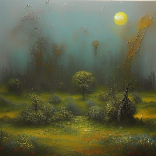 Impasto Castle Painting: Nature Reclaims Ancient Ruins