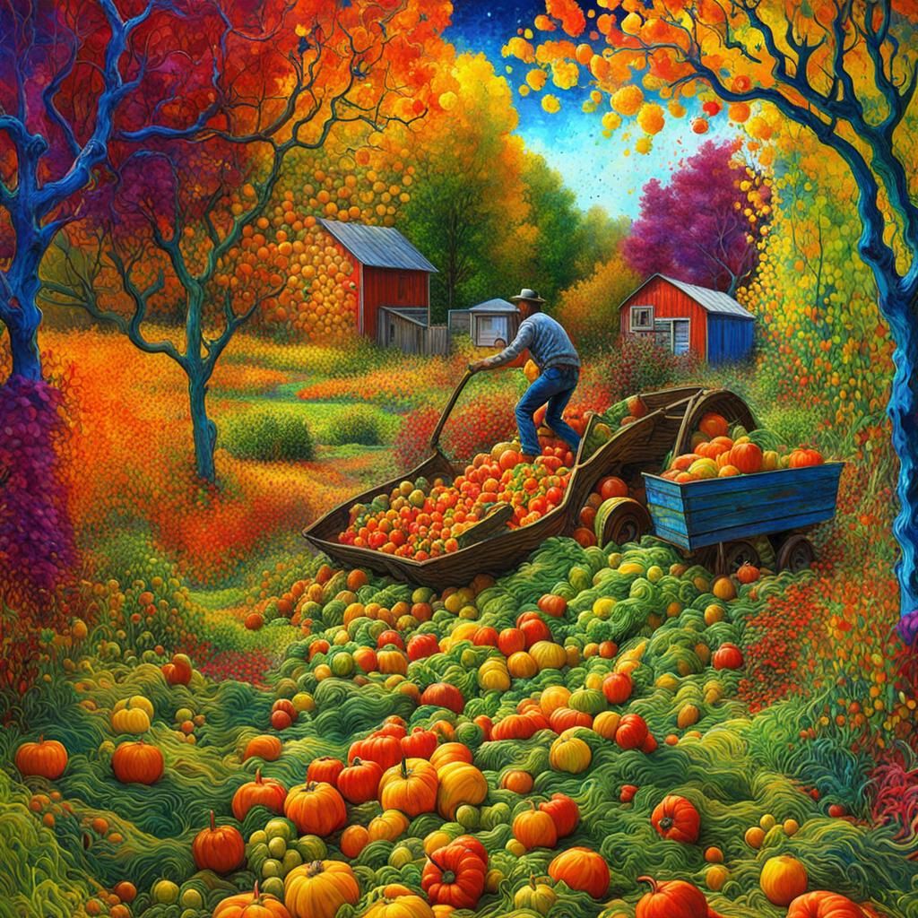 Autumn Harvest on Permaculture Farm in Fauvist Pop Art