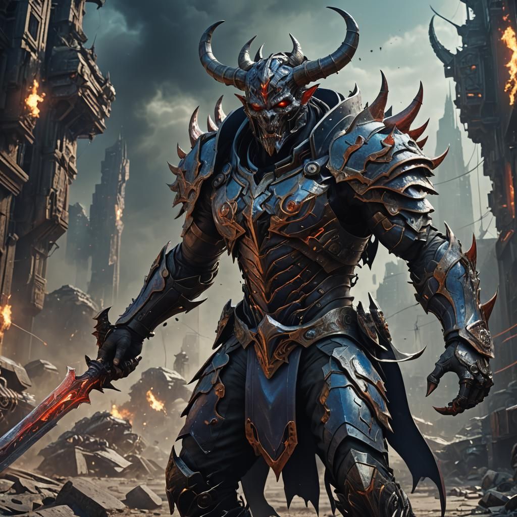 Futuristic Demon Warrior: Detailed Matte Painting