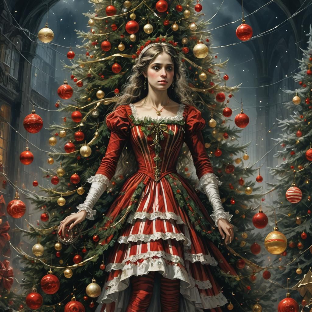 Horror Style Christmas Scene with Striped Dress