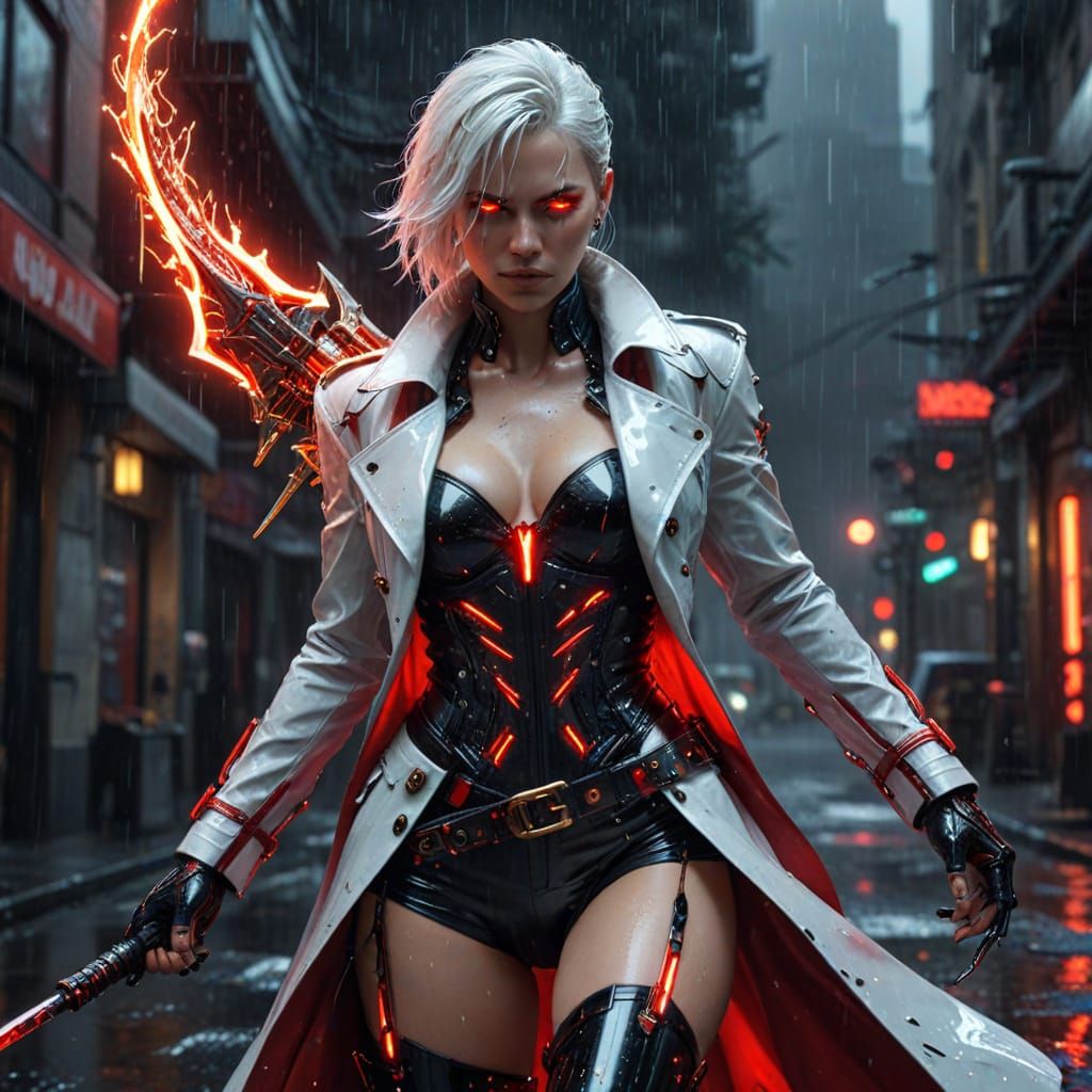 Cyberpunk Goddess Performs Parkour in the Rain