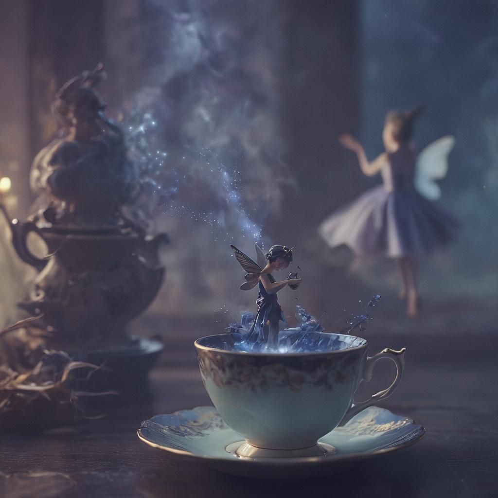 Fairies Emerge from Teacup in Dark World