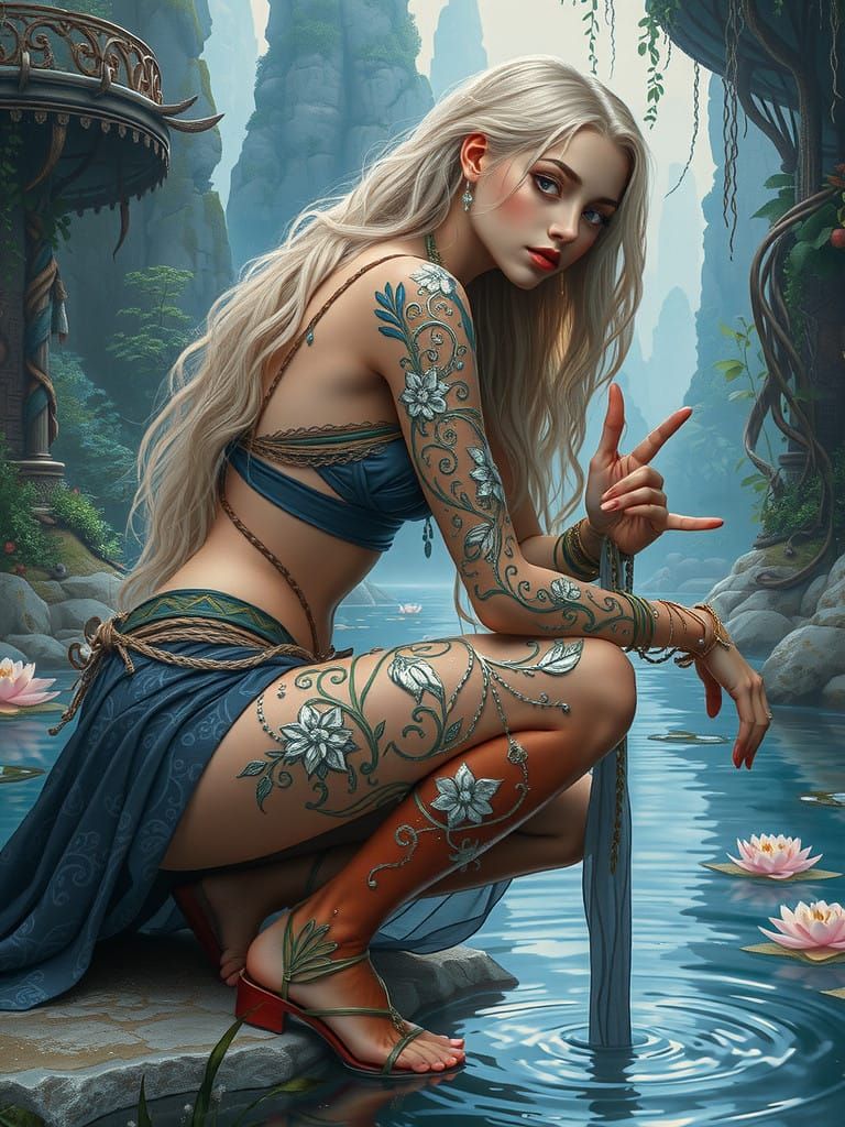 Goddess of the Moonlit Stream in Dreamy, Symbolic Style