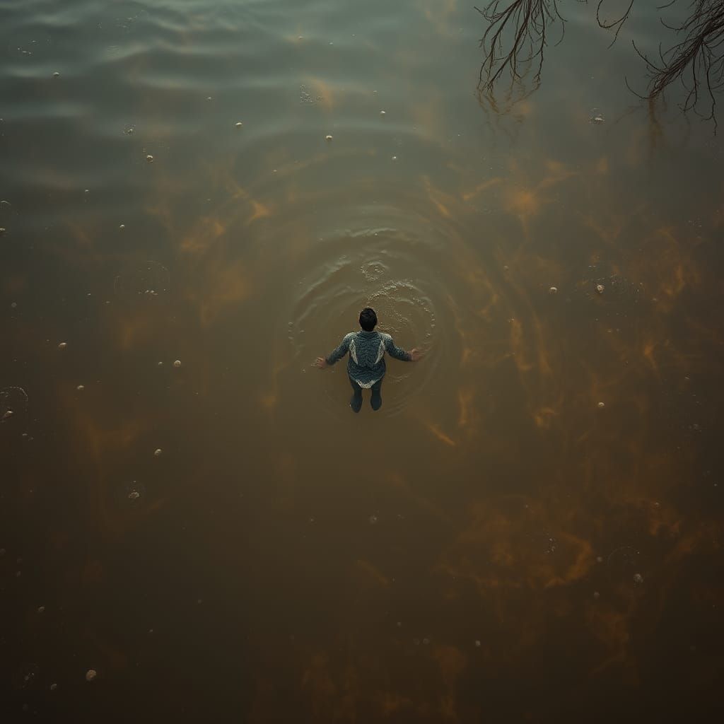 Diving Figure in Whiskey River: Hyperrealistic HDR Image