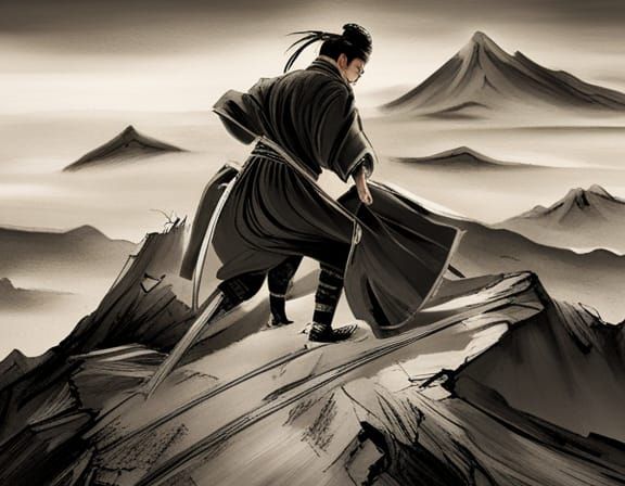 Samurai Katana on Mountain in Eastern Style