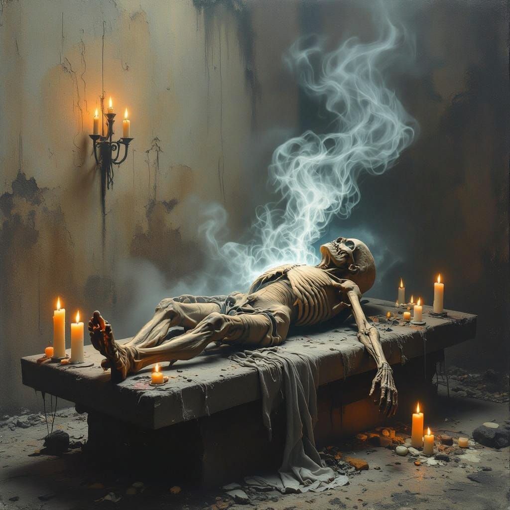 Ethereal Departure from a Mortuary Slab in a Surreal, Dreaml...