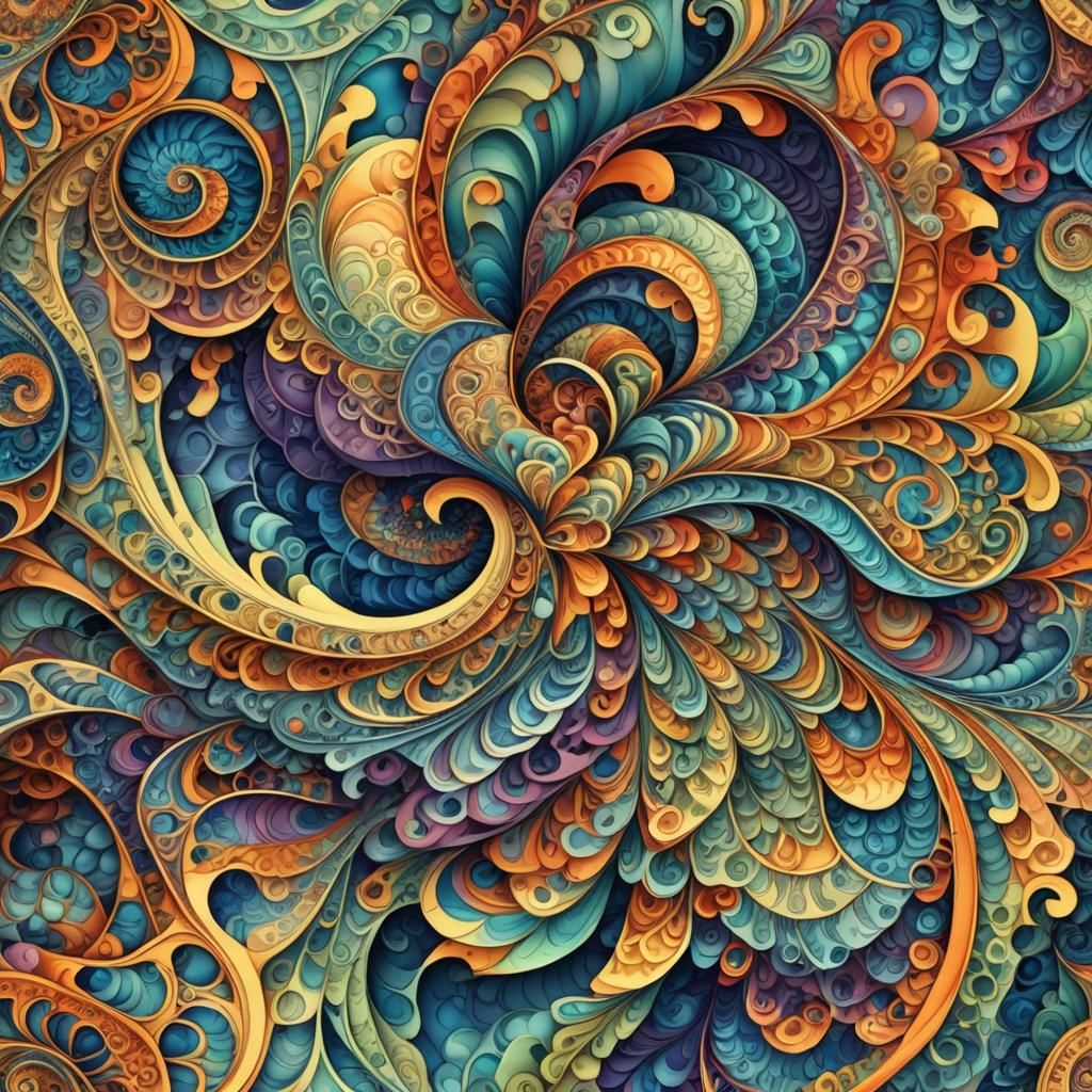 Vibrant Watercolor Fractal in Digital Abstract Art