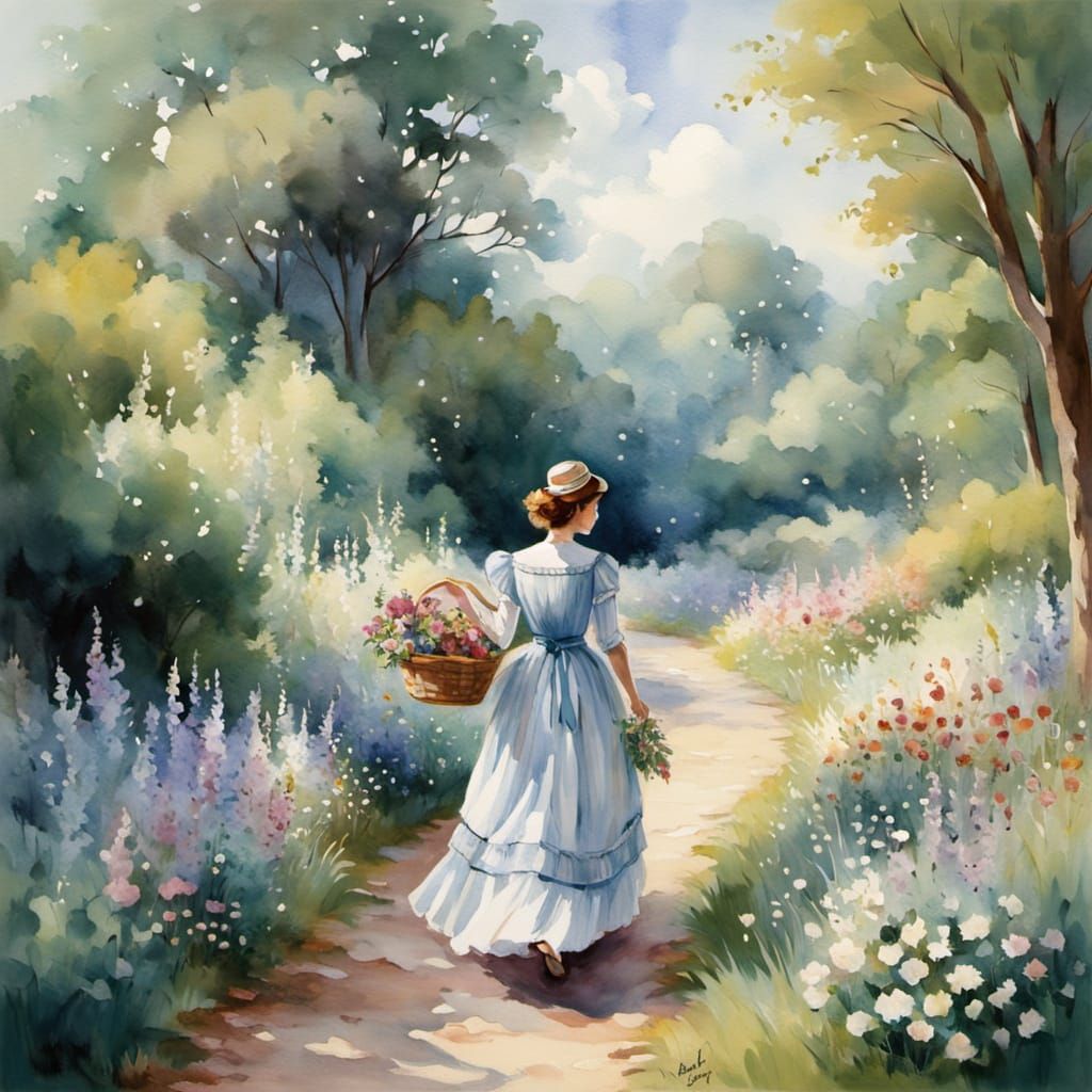 Ethereal Victorian Lady Amidst Whispers of Spring