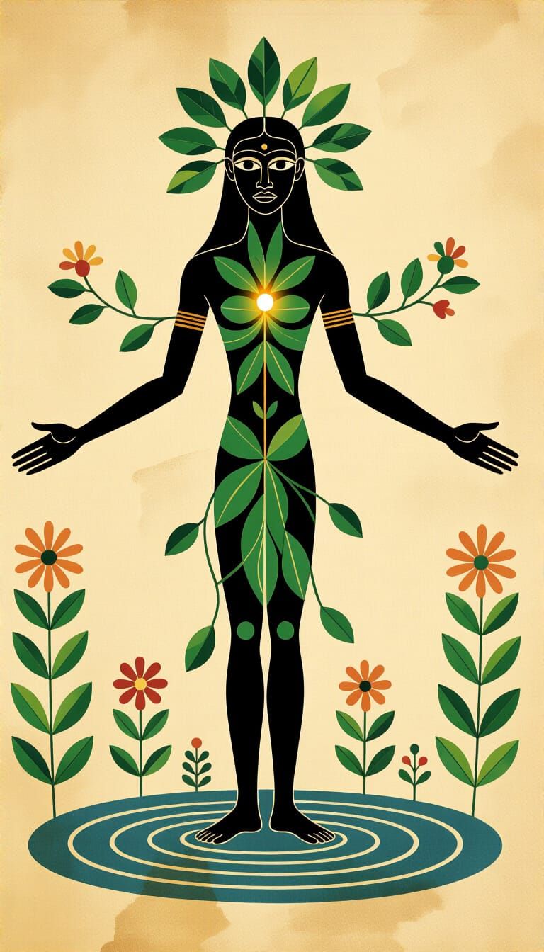 Ancient Cave Art of a Leafy Humanoid Figure