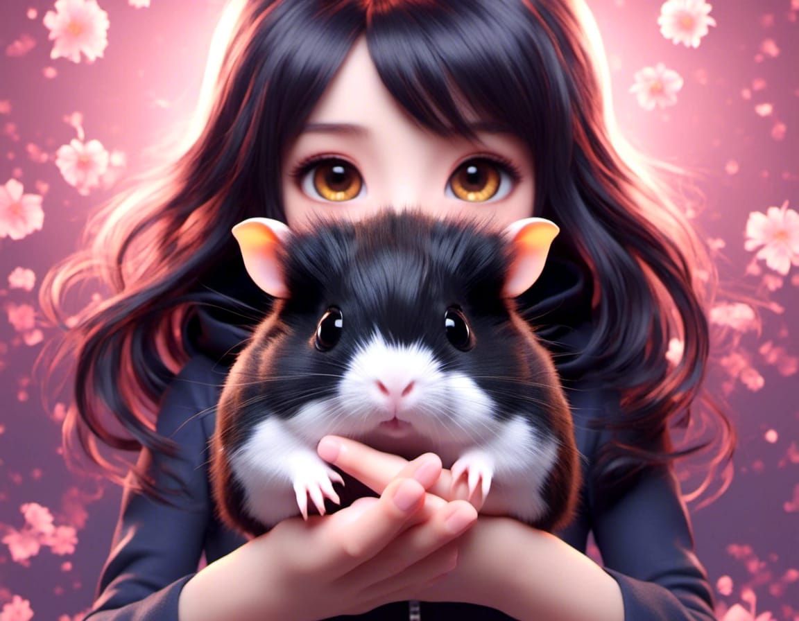 girl with giant black guinea pig
