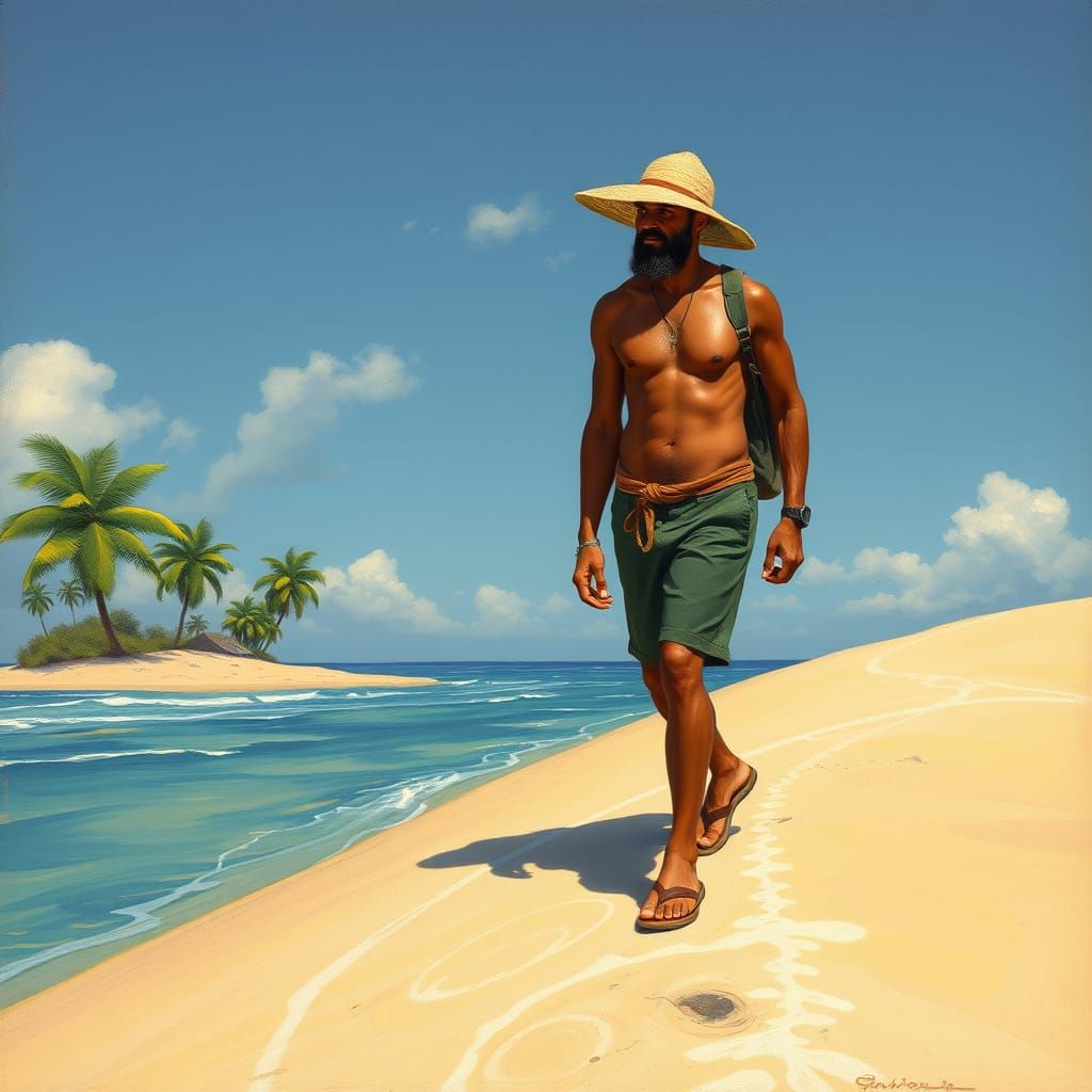 Tropical Island Walker in Post-Impressionist Style