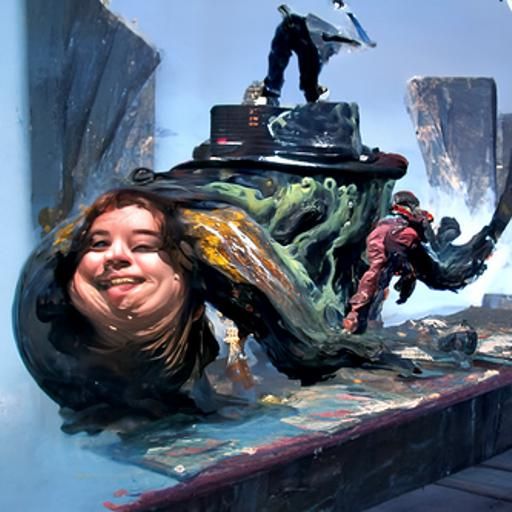 Girl Leaping off Jelly Pile, Oil Painting