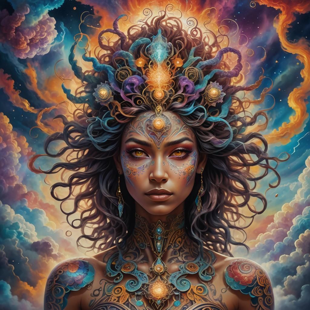 Goddess of Quantum Chaos: Vibrant Oil Painting