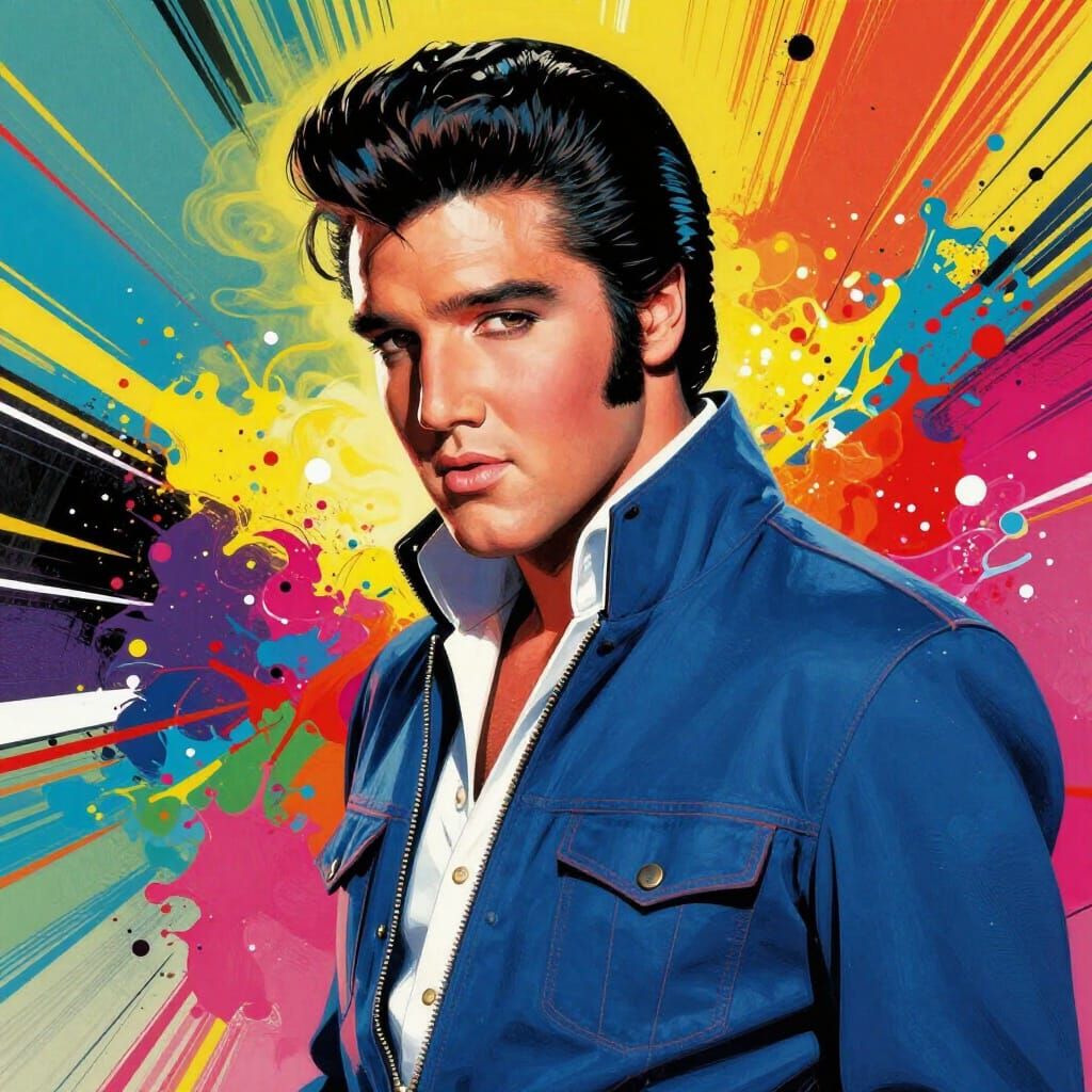 Elvis Presley in Vibrant Splash Art Style