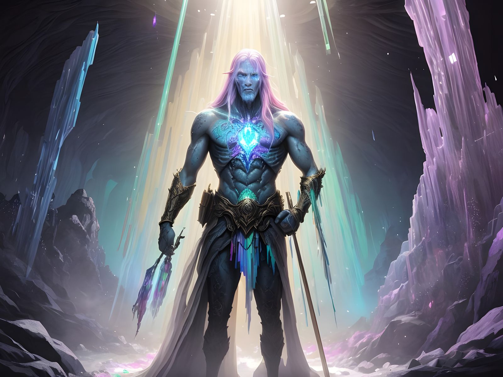 Morlock in Iridescent Crystal Cavern: Ink Art