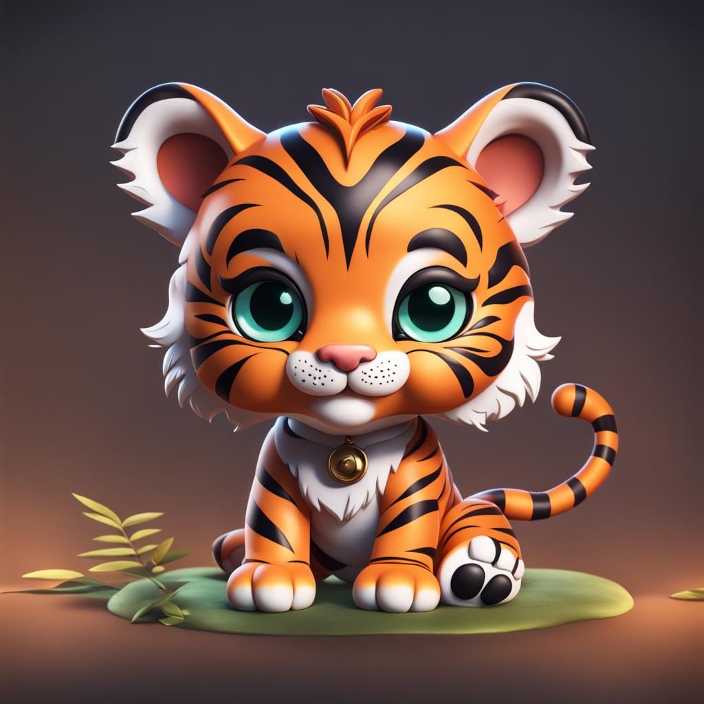 Cute Chibi Baby Tiger in Detailed Matte Painting