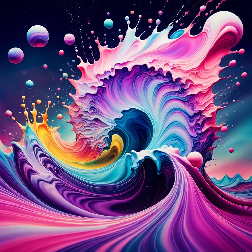 Colorful Non-Newtonian Fluid Vibrations in Surreal Setting