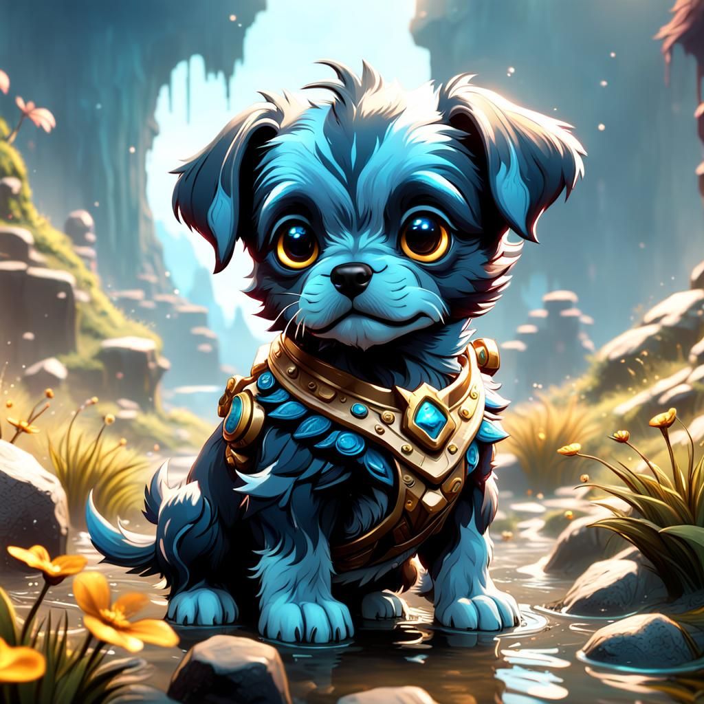 Fantastical Baby Dog in Detailed Matte Painting