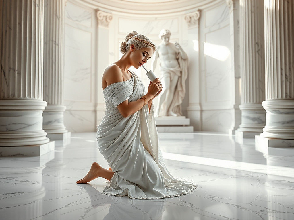 ancient roman noblewoman in white marble room