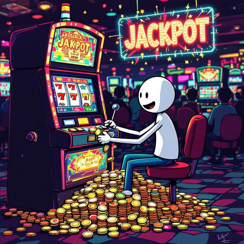Stick Figure Man Hits Jackpot in Dreamlike Casino