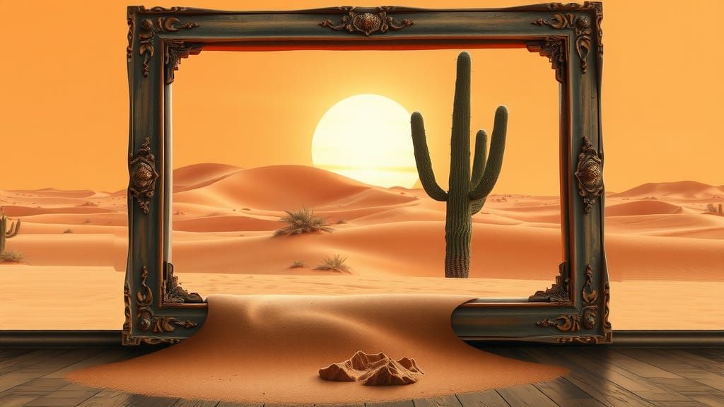 Surreal Desert Landscape in Distressed Frame