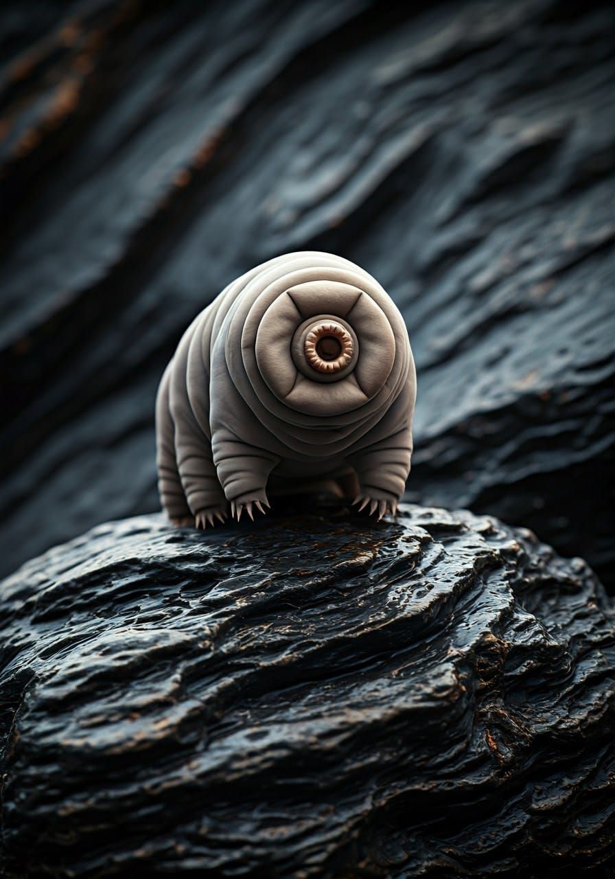 Tardigrade on Obsidian in Vivid Macro