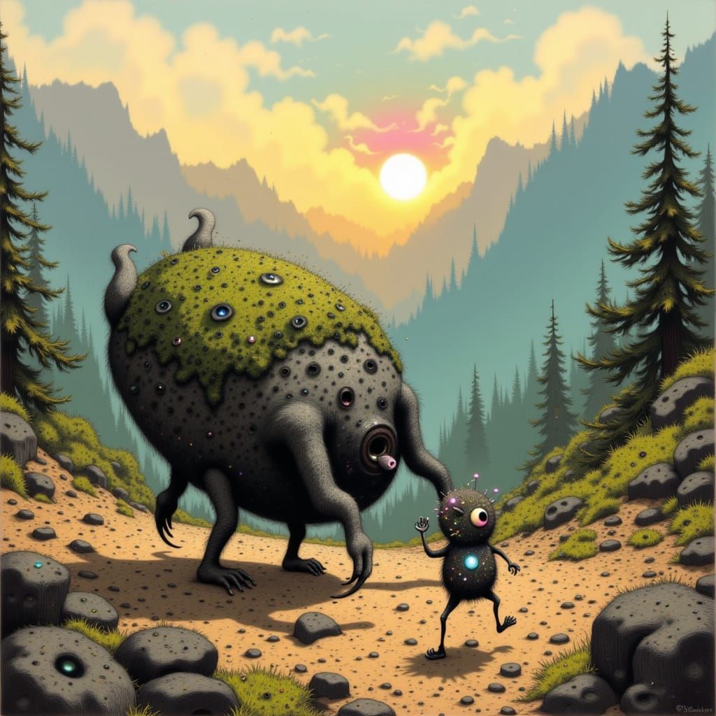 Tiny Creature Pushes Giant Boulder Uphill