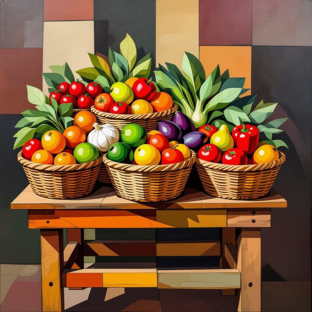 Cubist Fruit Stand with Geometric Abstraction