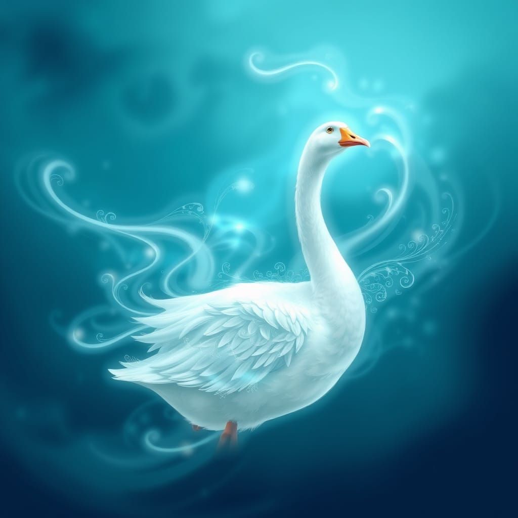 Whimsical Goose in a Misty Teal Sky