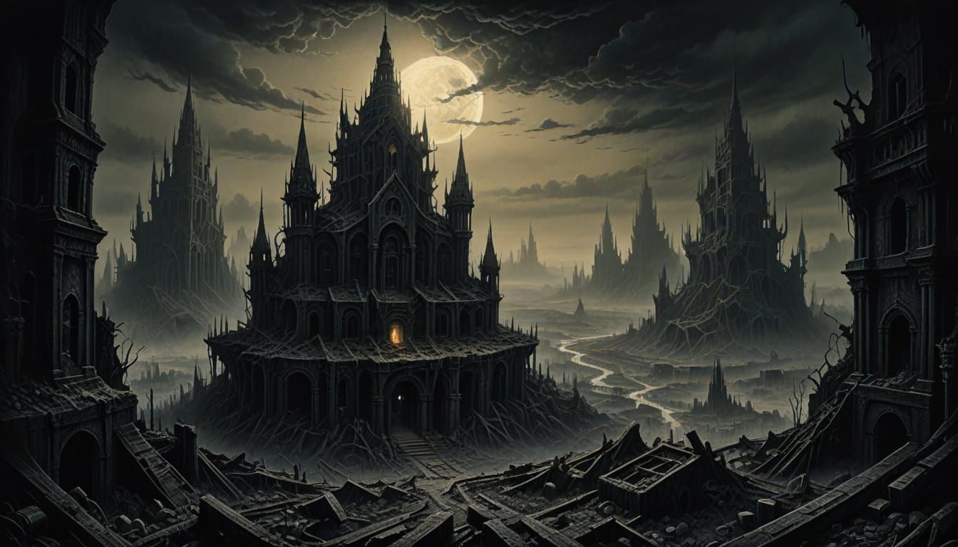 Mysterious, Abandoned Cityscape on a Distant, Mist-Shrouded ...