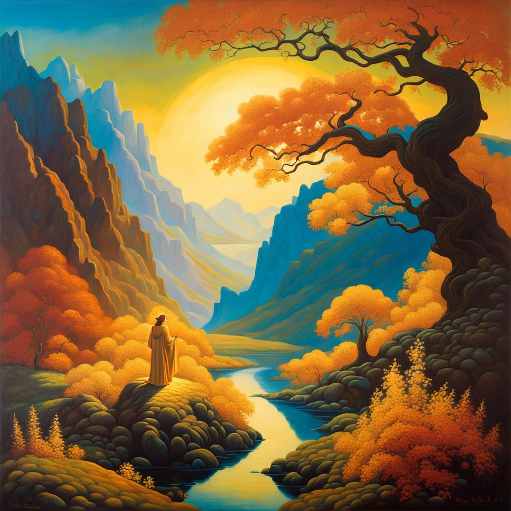 Ethereal Elf in a Golden Fantasy Landscape