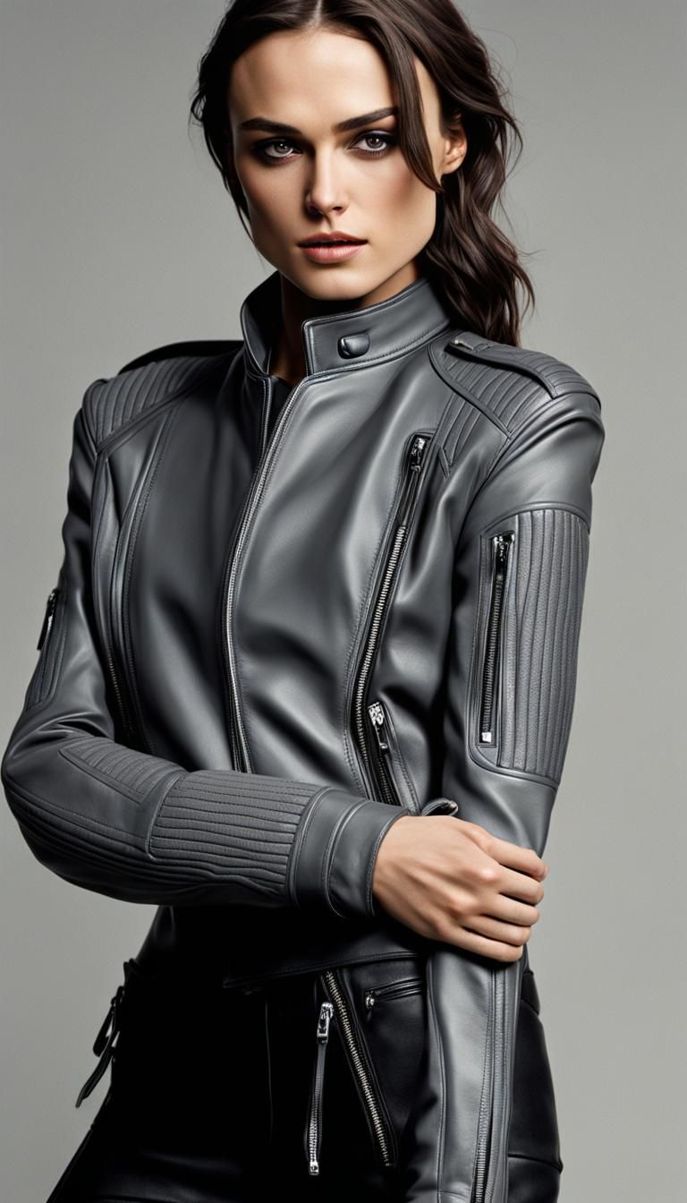 Ultrarealistic Portrait of a Woman in Leather Outfit