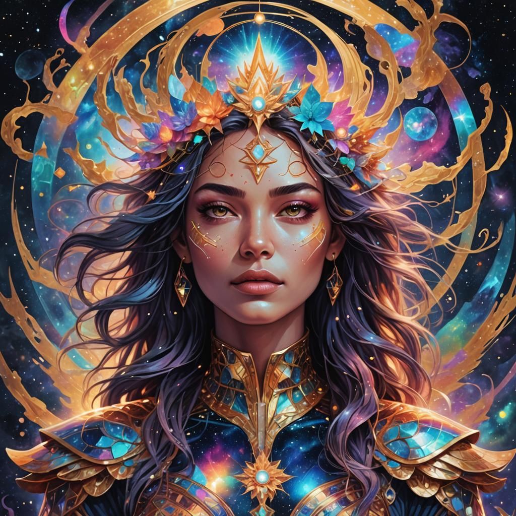 Powerful Girl: Holographic Astral Illustration