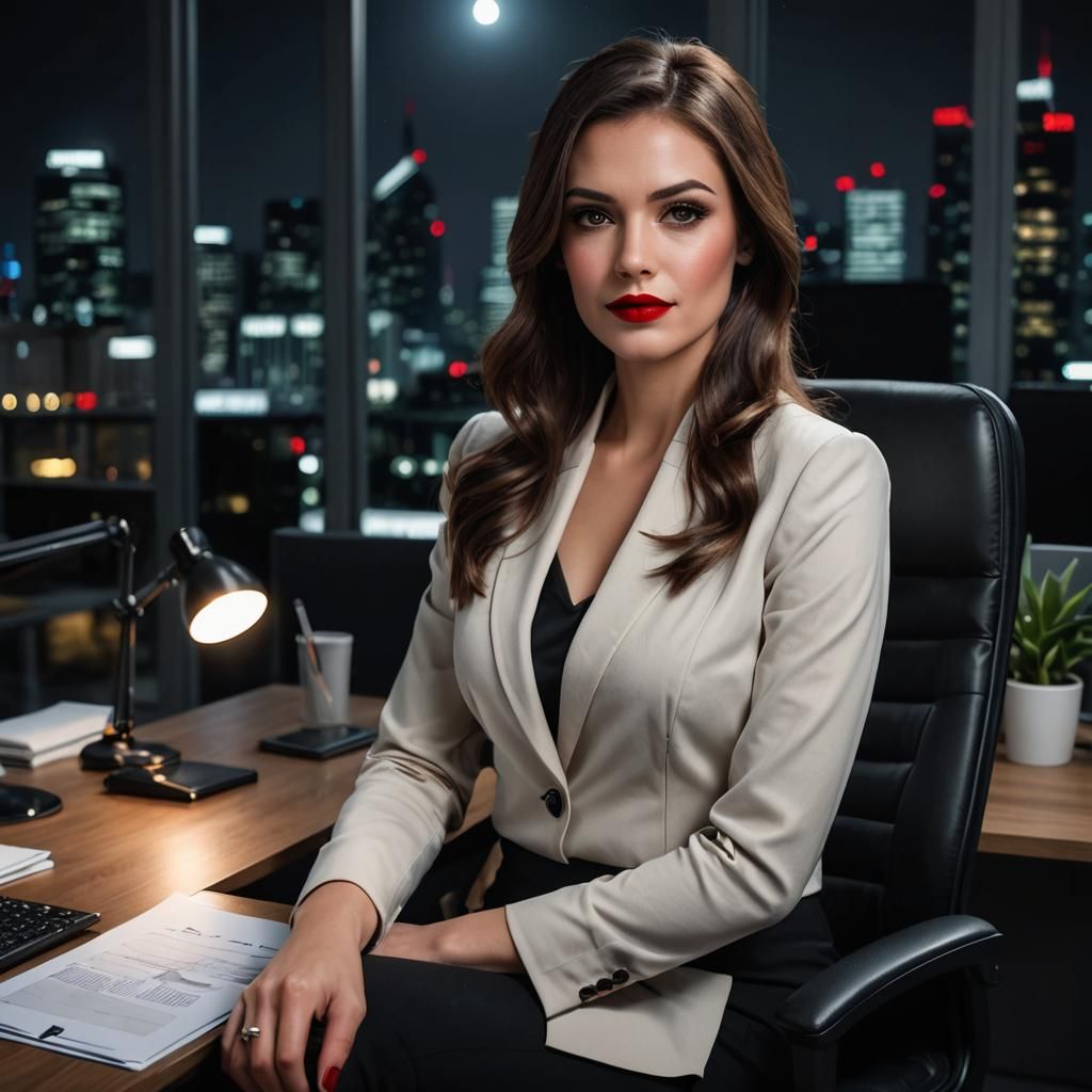 Realistic Portrait of Brunette in Office Setting