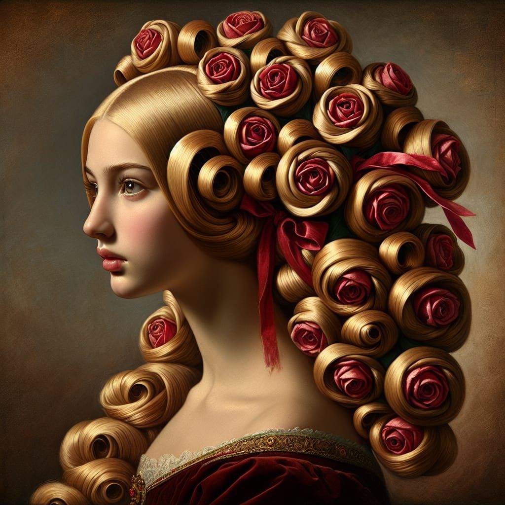Renaissance Portrait of a Noblewoman with Rose Hair