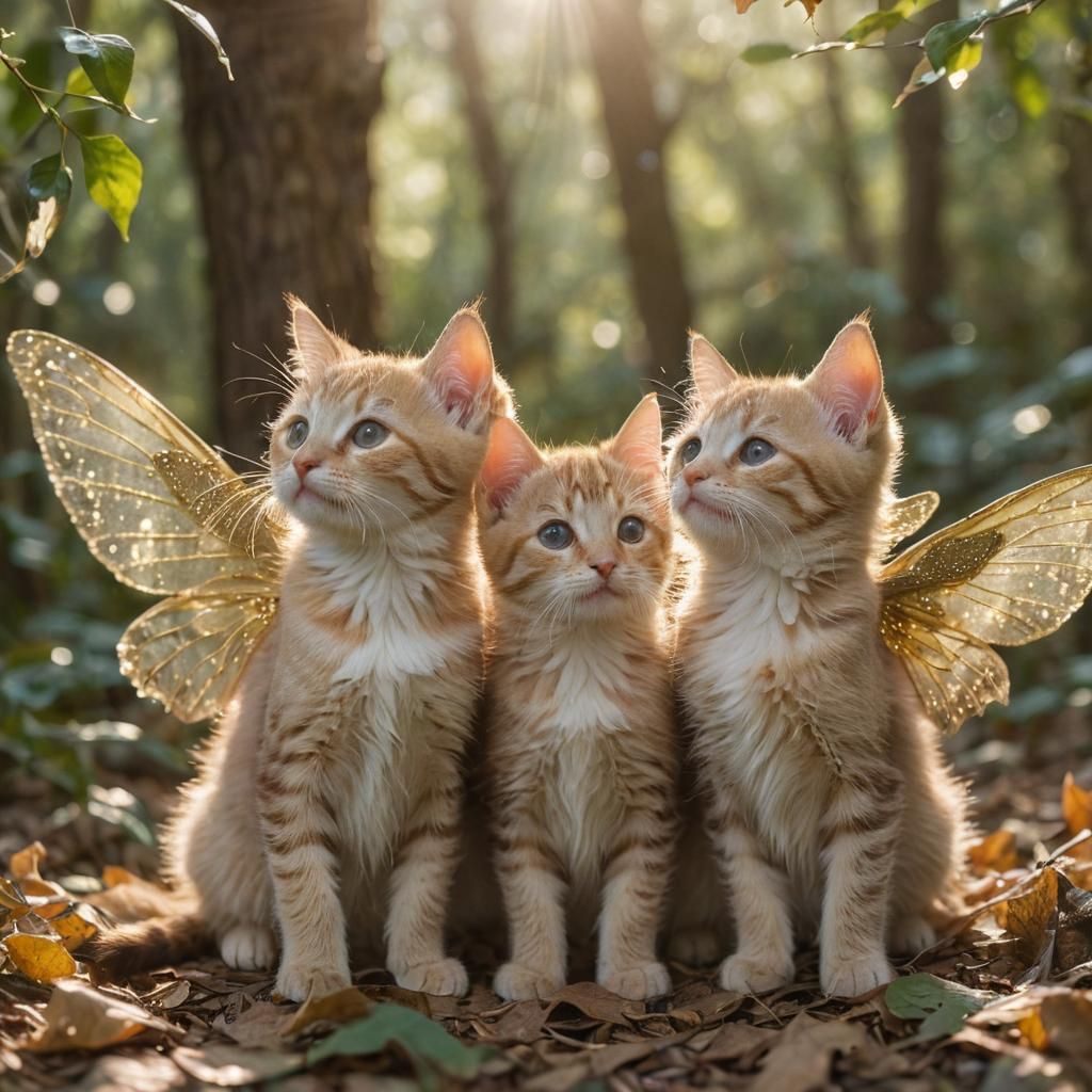 Ethereal Kittens Guarding a Baby in Enchanted Forest