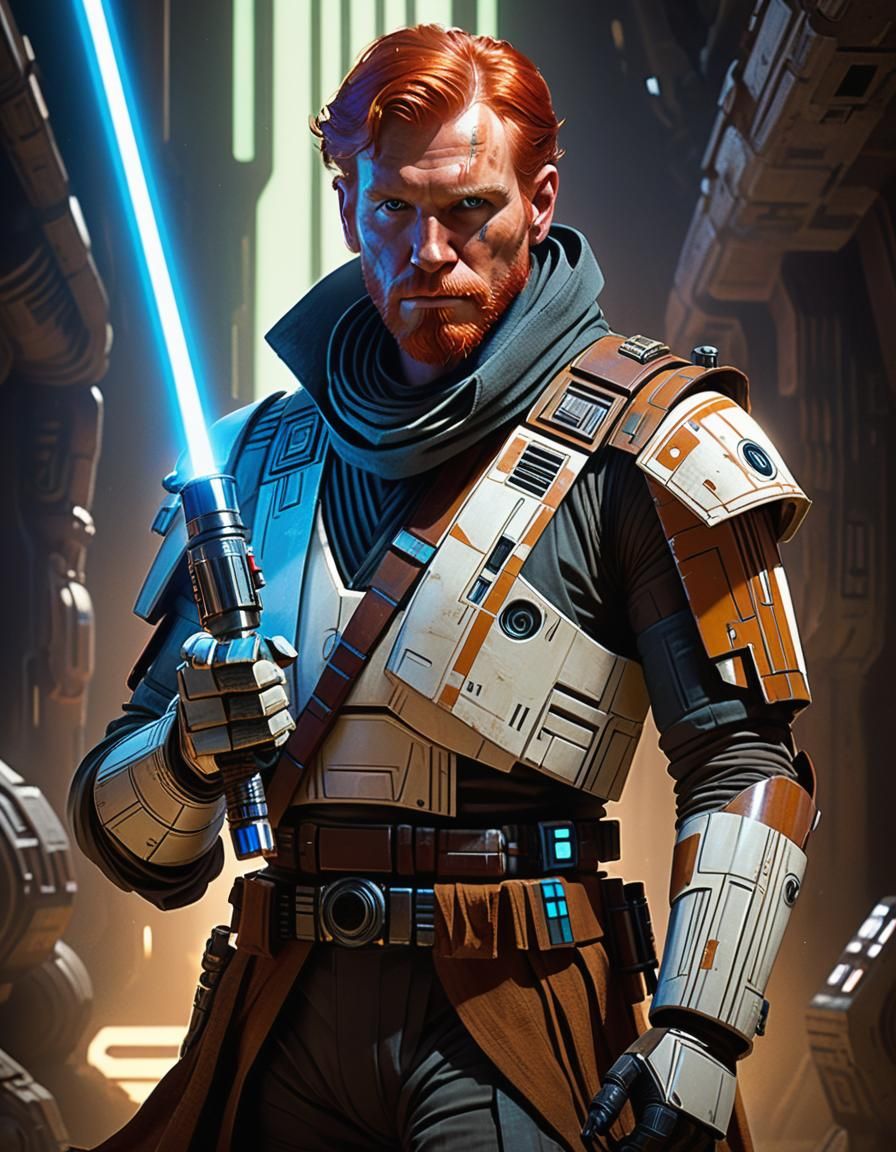 Sci-Fi Smuggler Portrait with Lightsaber, Digital Art