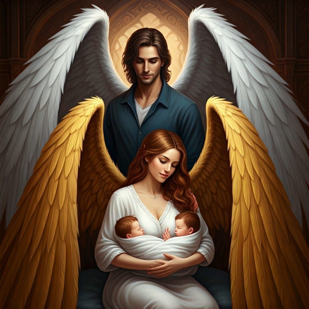 Angel Family Scene in Whimsical Fantasy Style