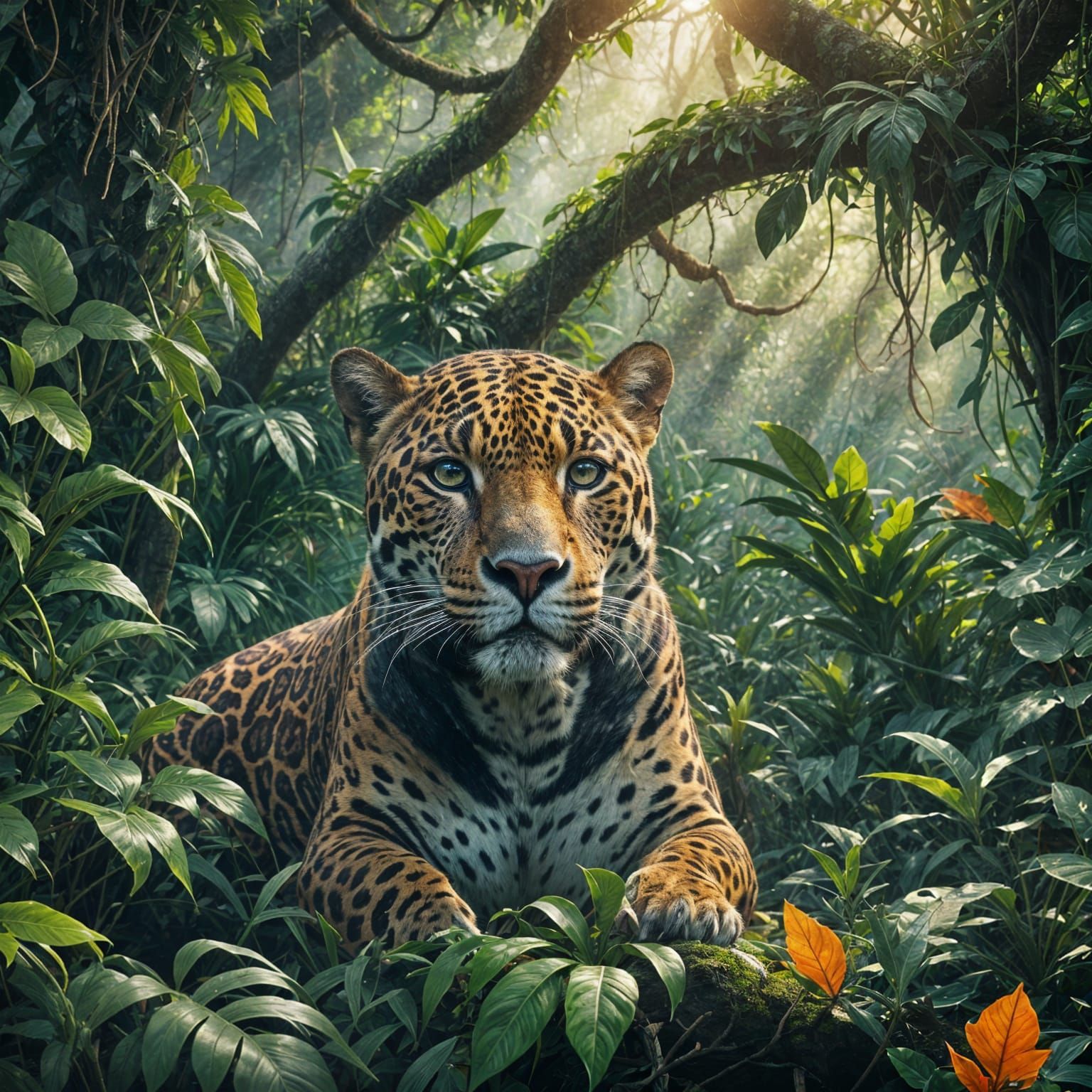 Majestic Jaguar in Lush Jungle Art