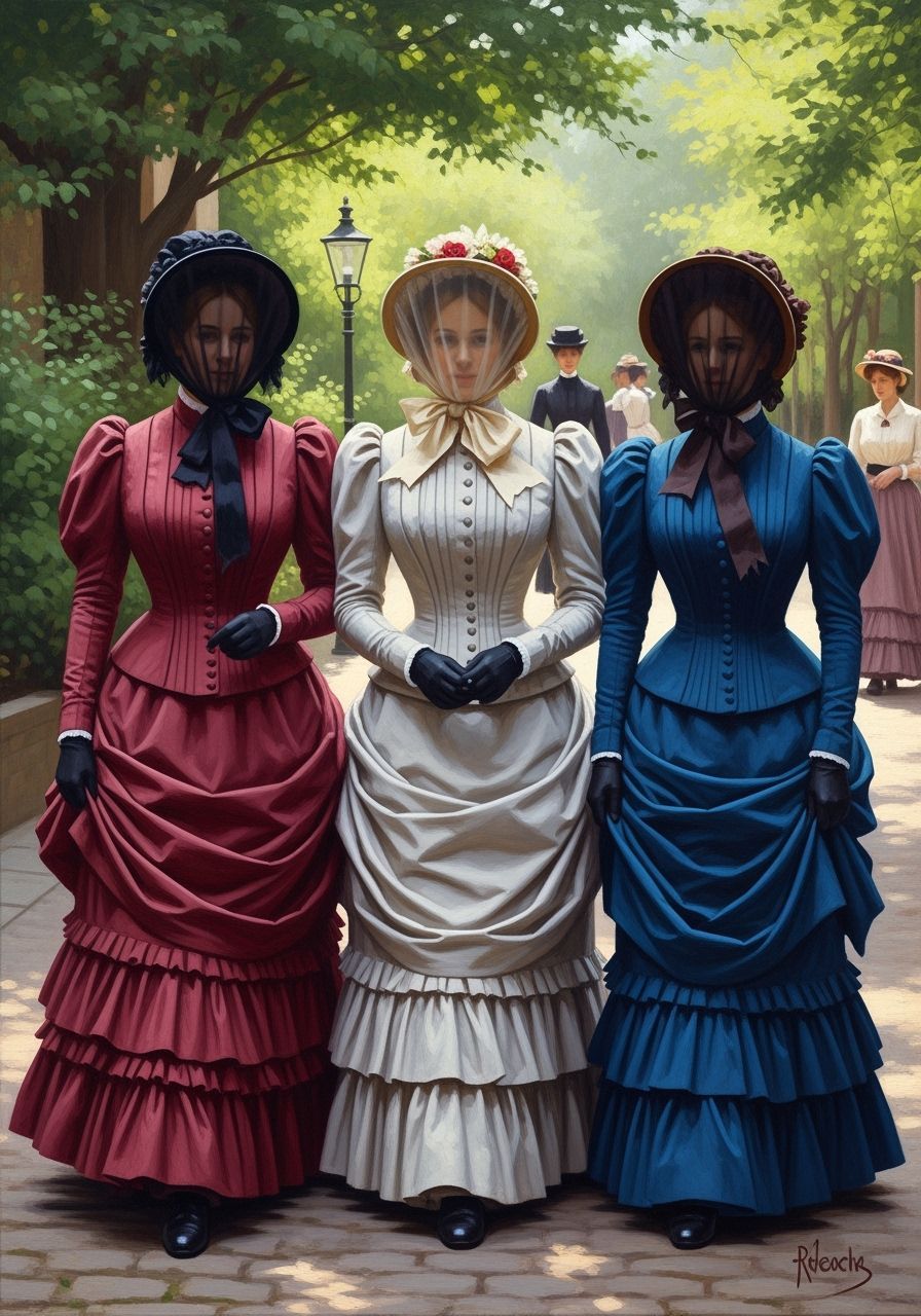 Victorian Women Strolling in Sunlit Copenhagen, Oil Painting