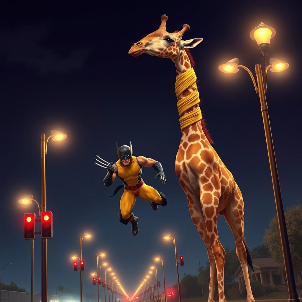 Superhero Giraffe Battles Evil Hyenas with Stretch Powers